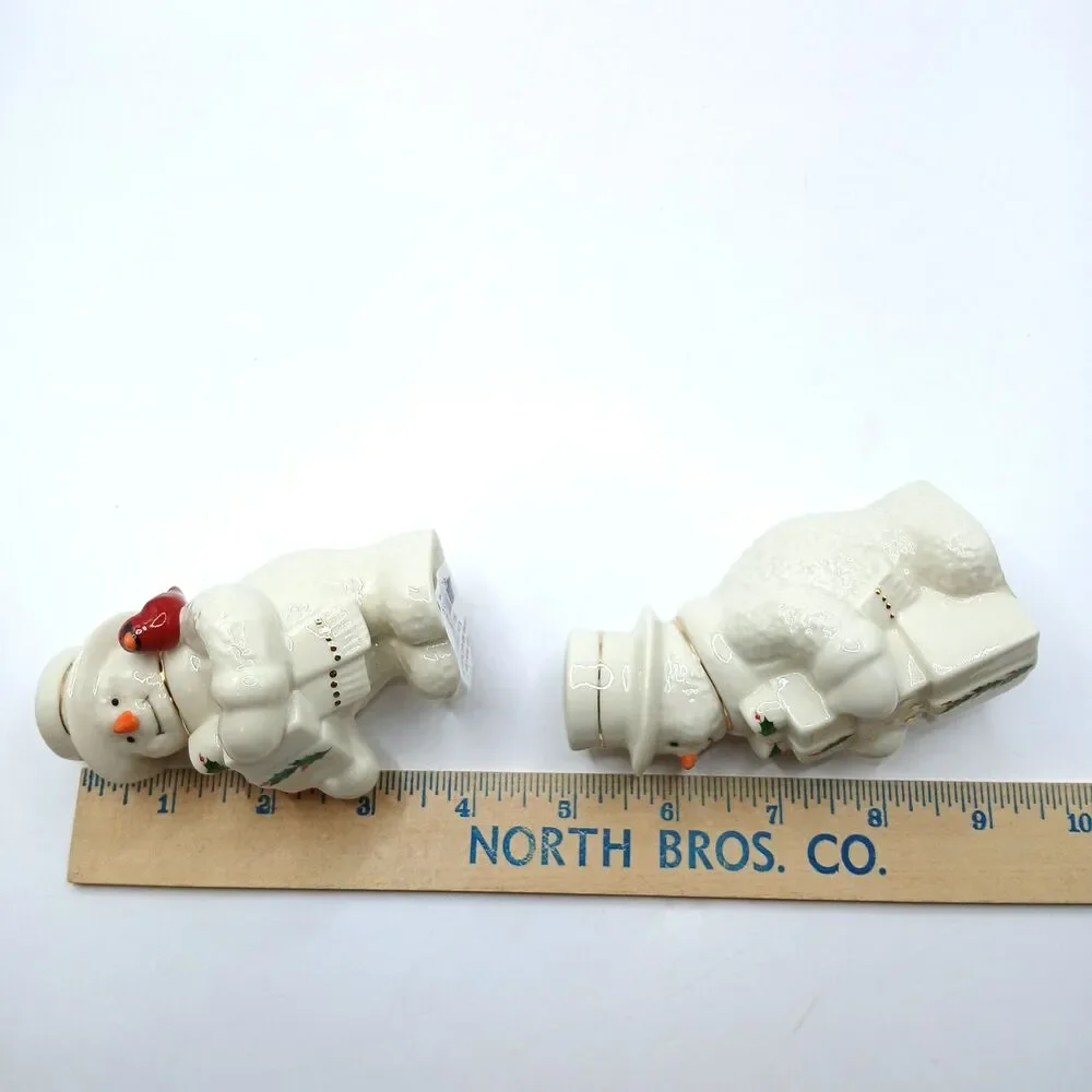 LENOX Porcelain Snowman Cardinal Bird Salt & Pepper Set Happy Holly Days NIB